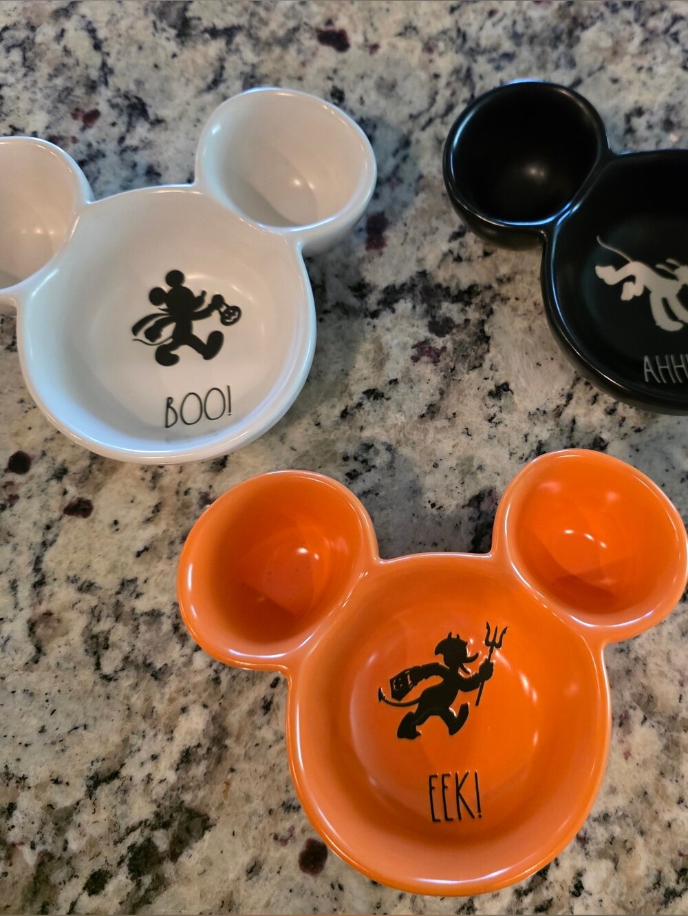 Disney Mickey Ear Ceramic Snack Bowls in Orange, White, Black